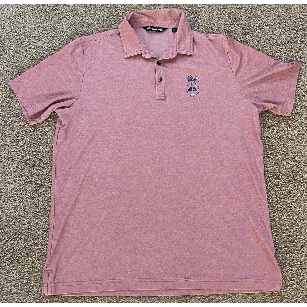 Travis Mathew Men's Polo Size Large Golf Light Red Palm‎ Tree Print